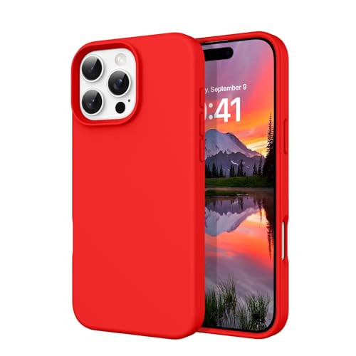DOMAVER Case for iPhone 16 Pro 6.3'' Case Smooth Liquid Silicone Soft Gel Rubber Microfiber Lining Cushion Cover Shockproof Protective Phone Cases Compatible with iPhone 16 Pro - Red | Amazon (US)