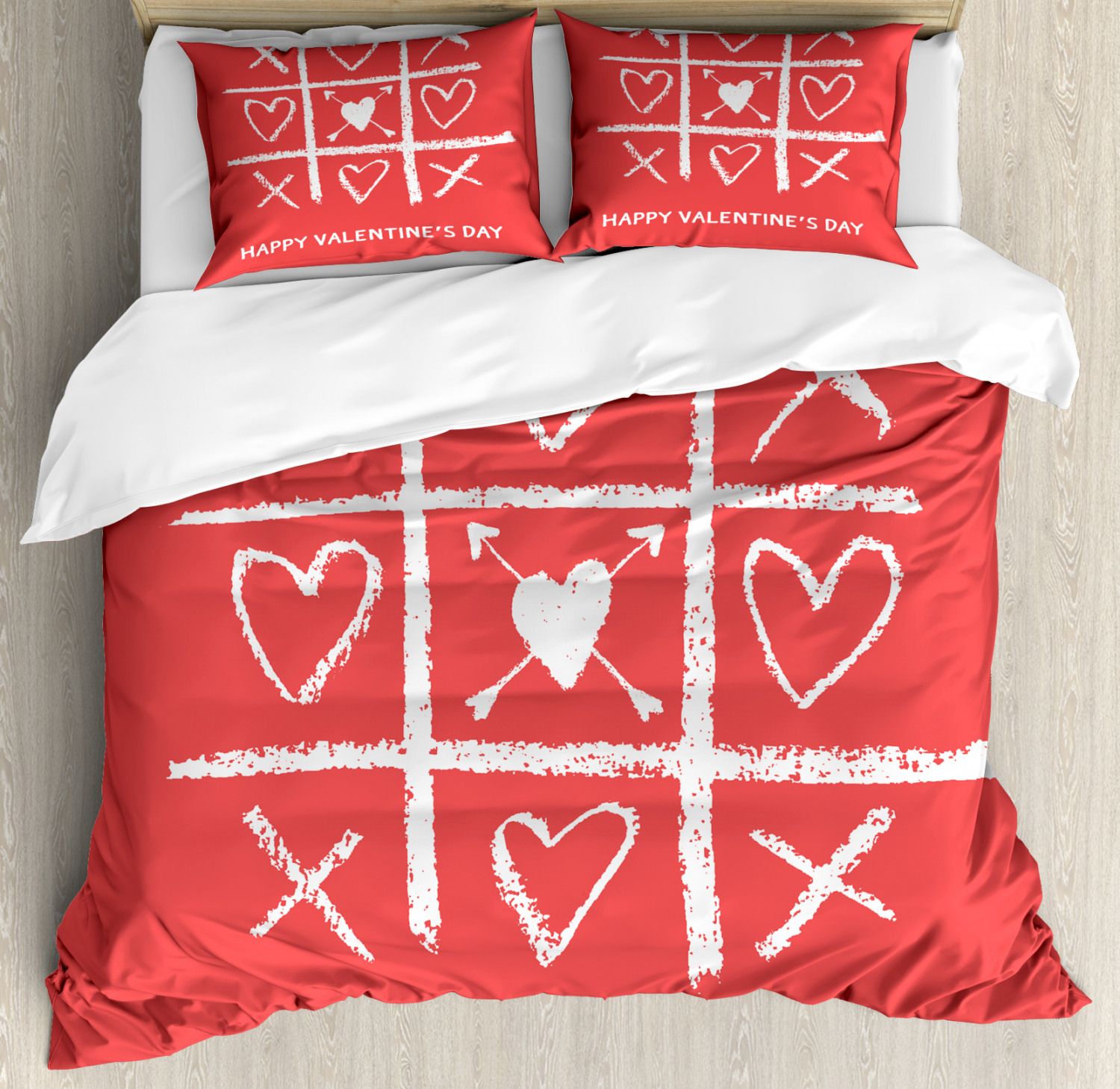 Love Duvet Cover Set King Size, Happy Valentines Day Typography with Tic Tac Toe Game with Hearts... | Walmart (US)