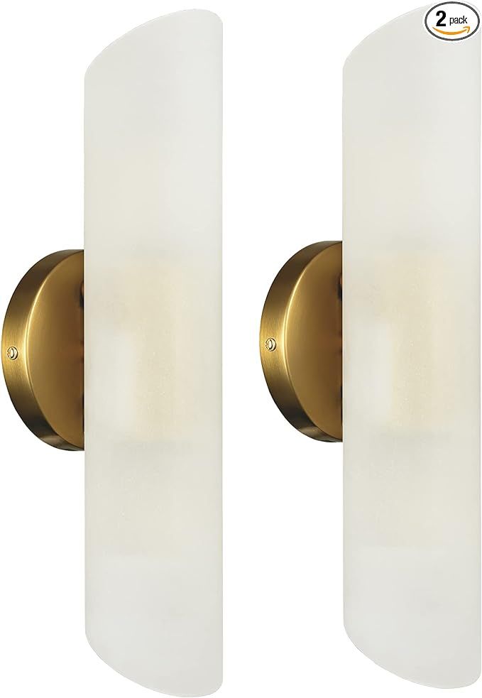 DAYCENT Modern Gold Bathroom Vanity Light Brass Wall Sconces Set of 2 Cylinder Sconce Lighting | Amazon (US)