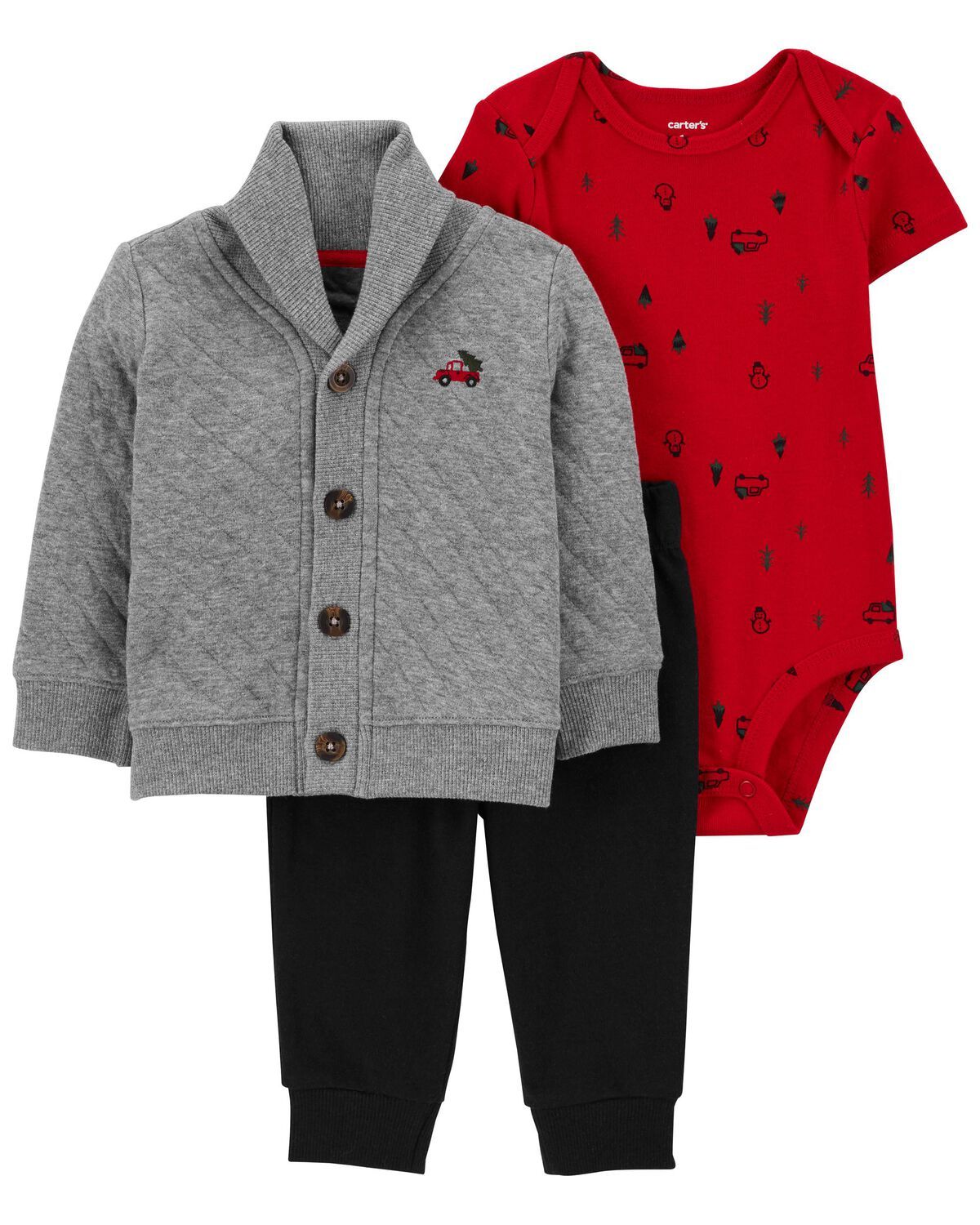 Grey/Red/Black Baby 3-Piece Double Knit Sweater Set | carters.com | Carter's