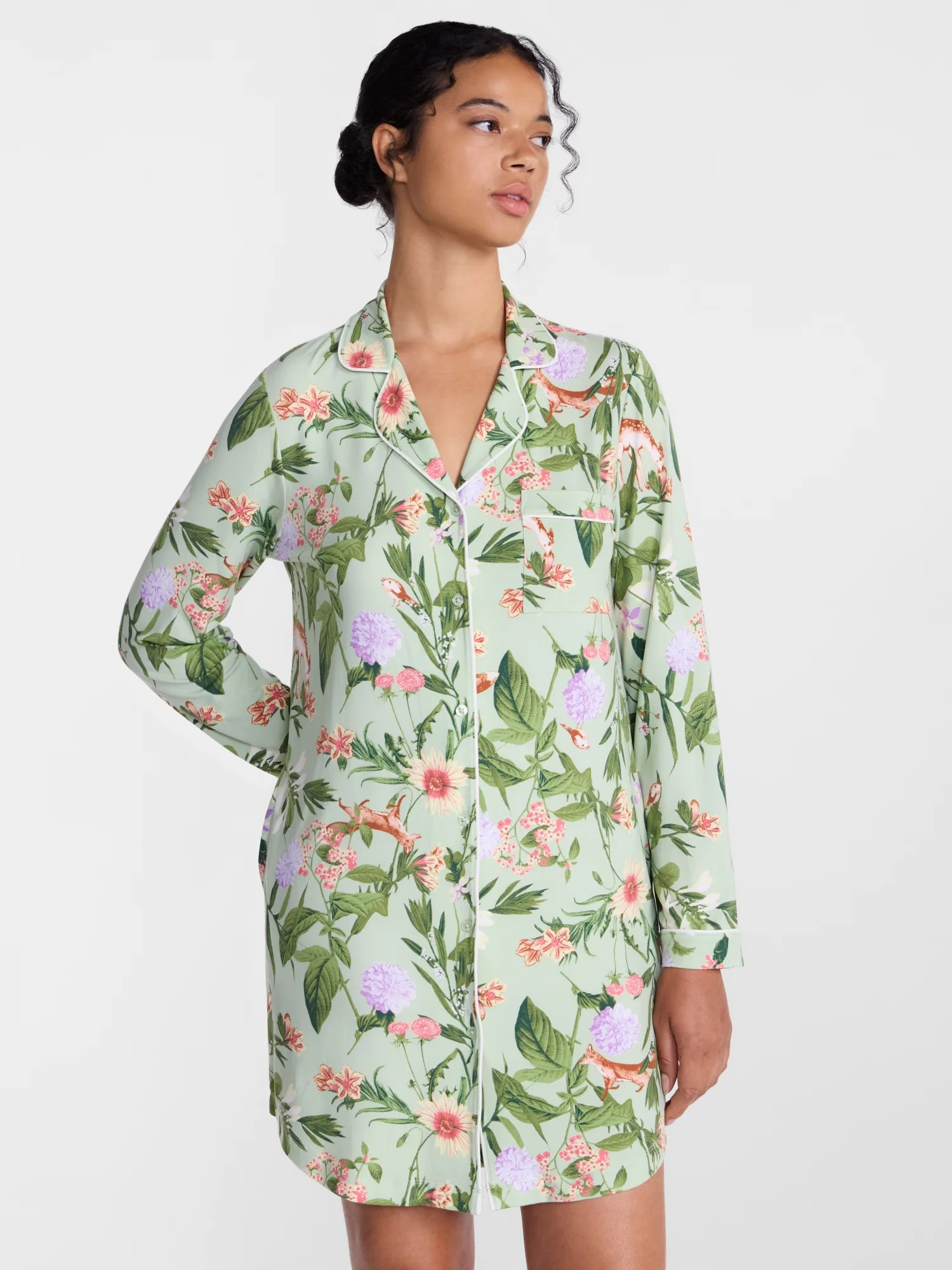 Joyspun Women's Dreamy Soft Collection Notch Collar Sleepshirt with Long Sleeves, Sizes XS-3X | Walmart (US)