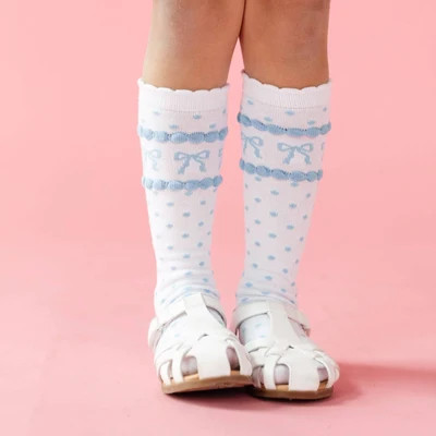 Pinwheels Nantucket Blue Bow Scalloped Knee Socks - 1.5-3 YEARS | Shop.app