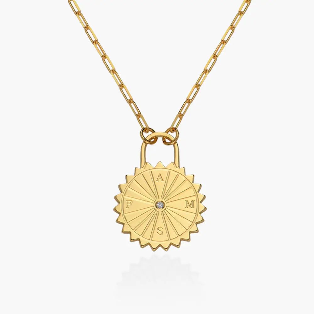 Sun Compass Initials Necklace with Diamonds  - Gold Vermeil | Oak & Luna (US)