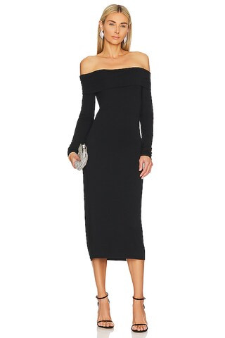 Bobi Off The Shoulder Midi Dress in Black from Revolve.com | Revolve Clothing (Global)