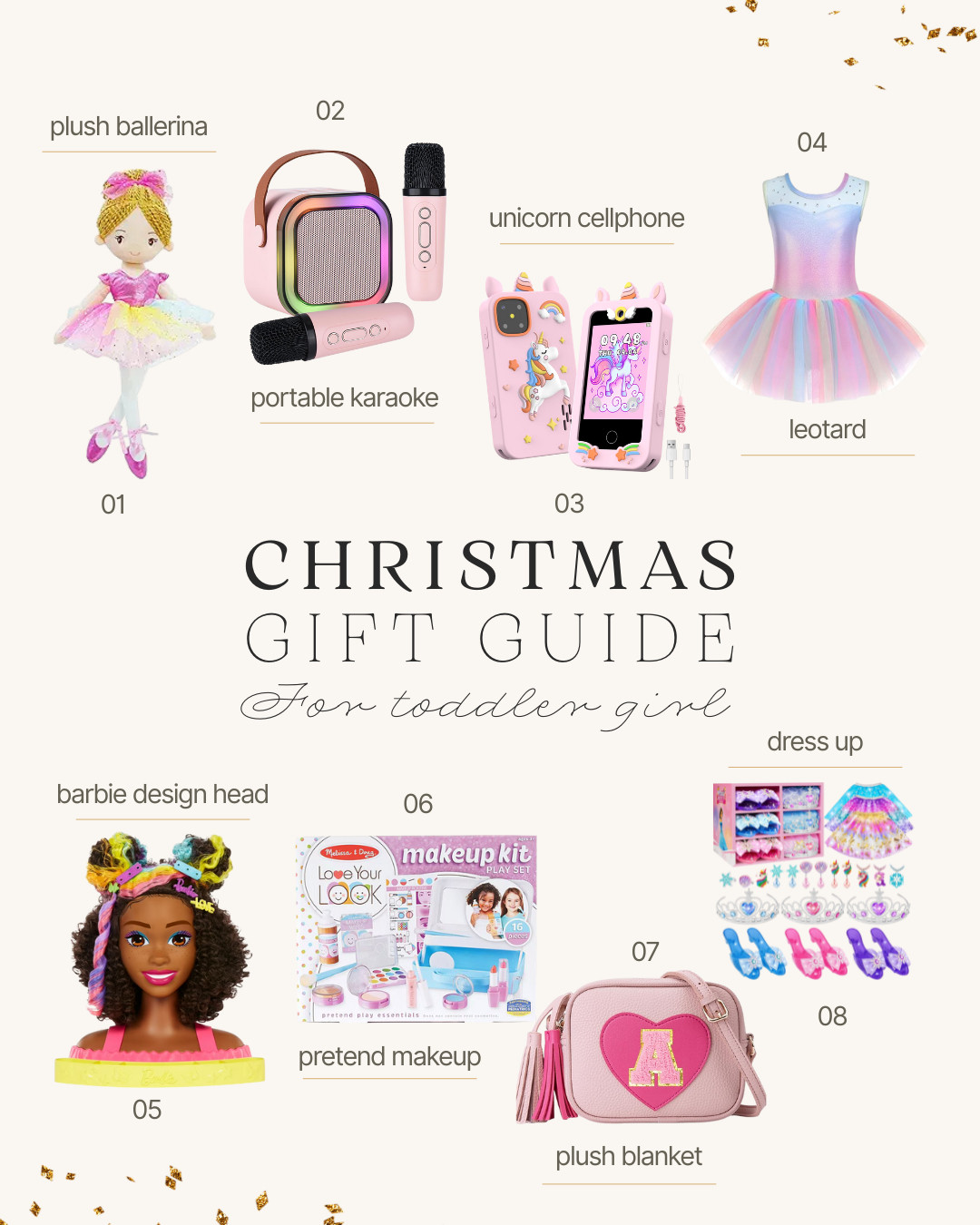 3 going on 30! Hand picked by our big honey, these are her toddler must haves. She has really started getting into hair & makeup so the design barbie head and pretend makeup are absolute wins in my book! But you have to complete the look for the performance she'll put on for you later. Memories will be mad with these goodies. You're welcome :) 

 #LTKGiftGuide #LTKmomlife #LTKKids