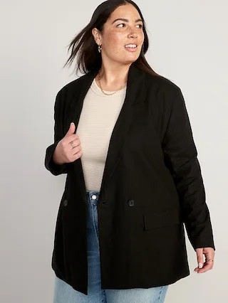 Double-Breasted Linen-Blend Suit Blazer for Women | Old Navy (CA)