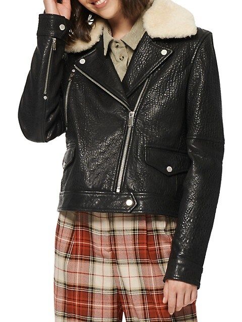 Shearling-Trim Leather Moto Jacket | Saks Fifth Avenue OFF 5TH