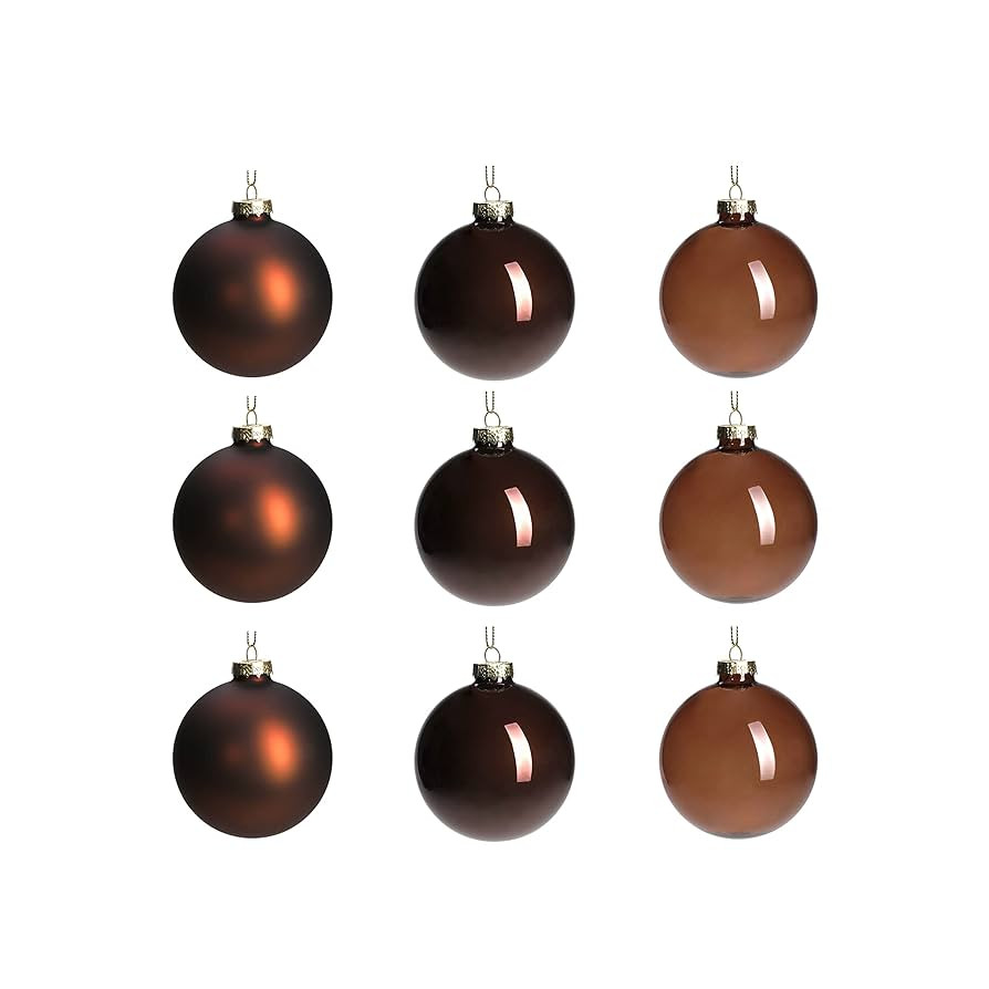 DN DECONATION Brown Glass Christmas Ball Ornaments, Set of 9, 3' Hanging Christmas Baubles for Xm... | Amazon (US)