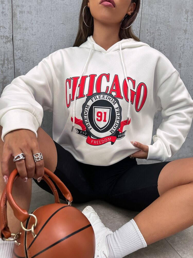 Letter Graphic Drop Shoulder Drawstring Hoodie | SHEIN