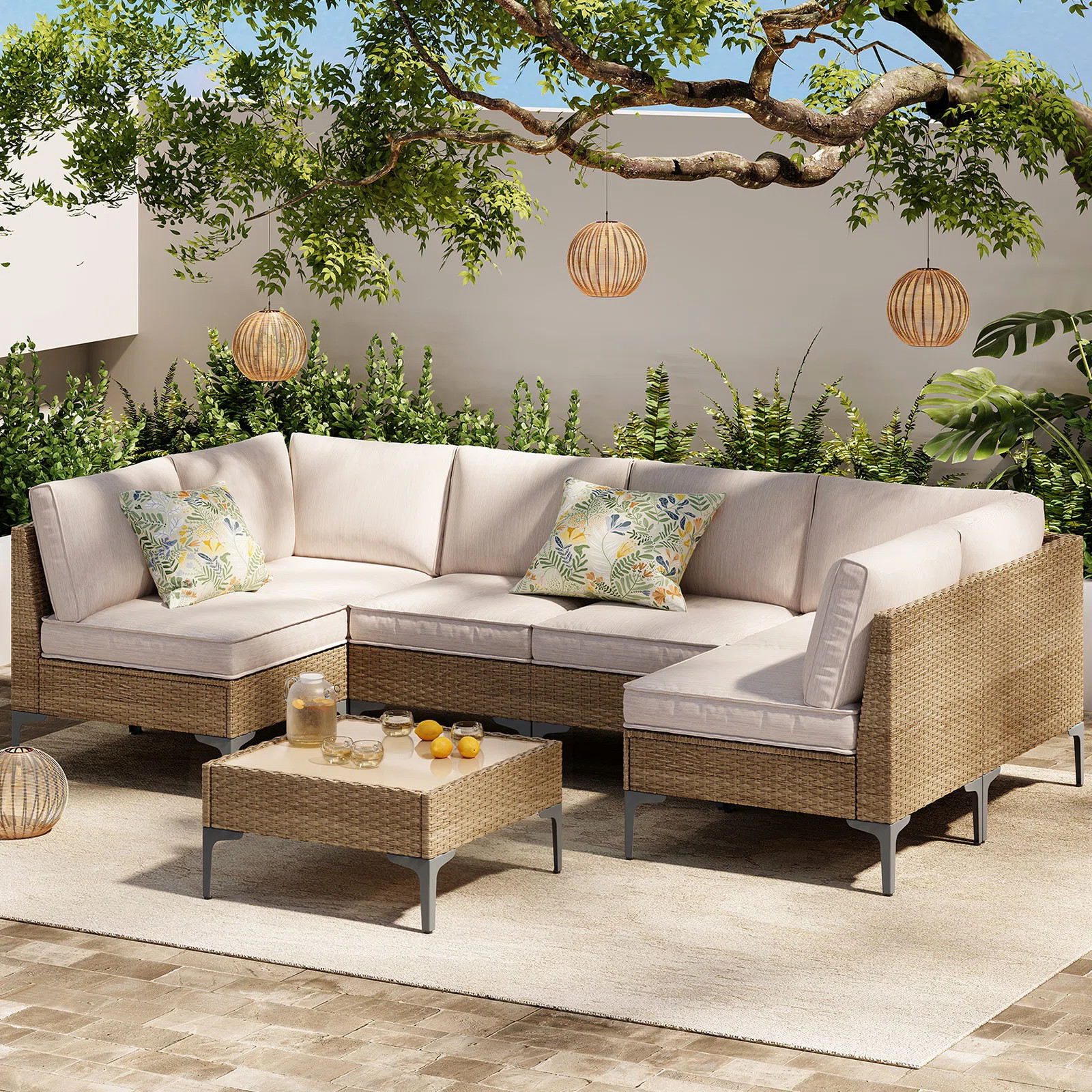 Patio Furniture Set, Outdoor Wicker Sectional Sofa with Coffee Table, Anti-Slip & Thick All-Weath... | Wayfair North America