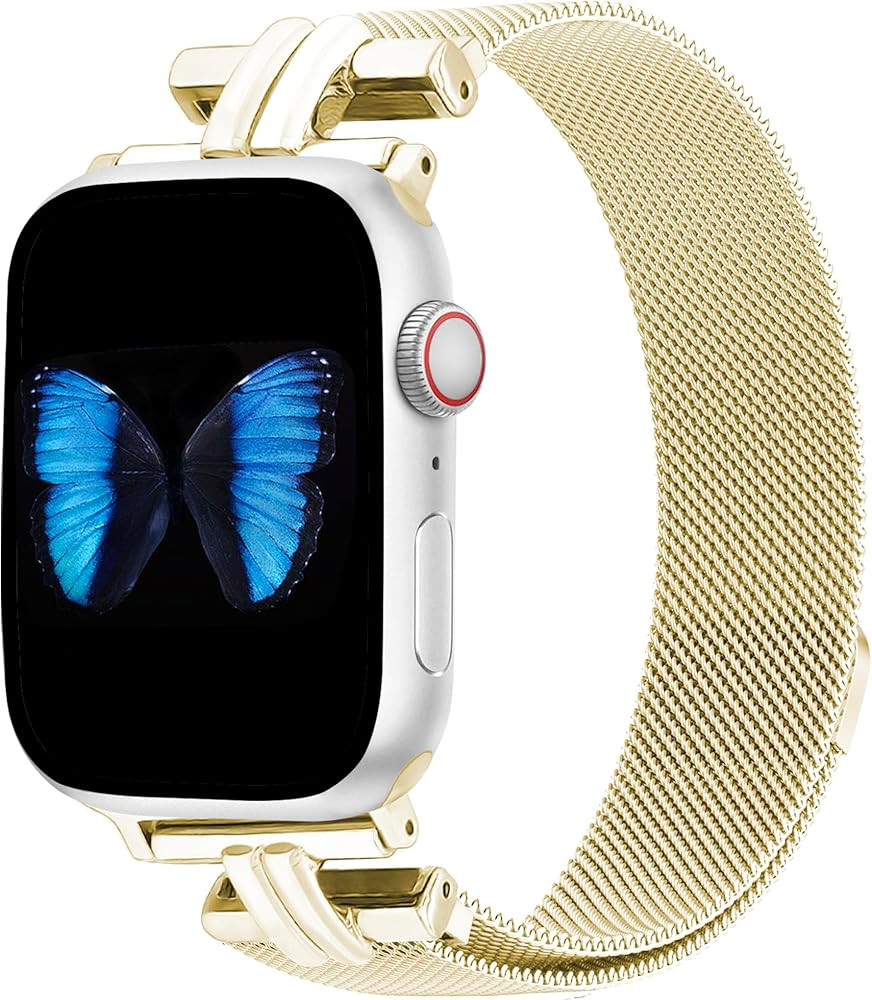 Slim Metal Band for Apple Watch Bands for Women 41mm 40mm 38mm 45mm 44mm 42mm 49mm, H-shaped Magn... | Amazon (US)