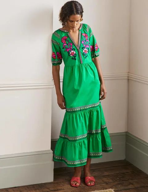 Natalie Embroidered Maxi Dress - Rich Emerald | Boden US | Boden (US)