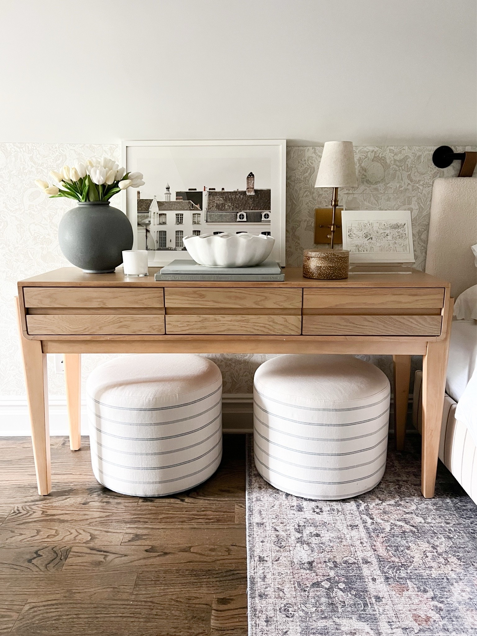 Styling and restyling tables and corners in our home 🩶 Love leaning a mirror or a piece of art on a larger console like I have here. And this plug-in sconce has been such a great Amazon find!!

#LTKSaleAlert #LTKHome #LTKdayinmylife