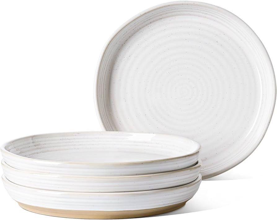 LE TAUCI 10 Inch Ceramic Dinner Plates Set of 4, Large Modern White Plate Set for Kitchen, Microw... | Amazon (US)