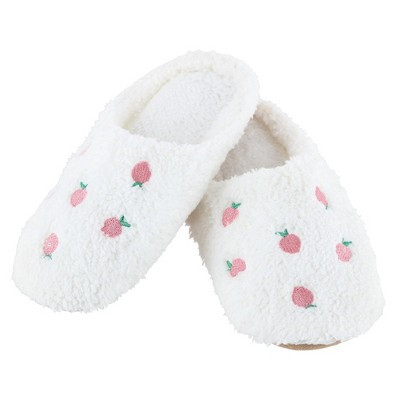 CTM Women's Strawberry Print Fur Slippers, Medium, White | Target