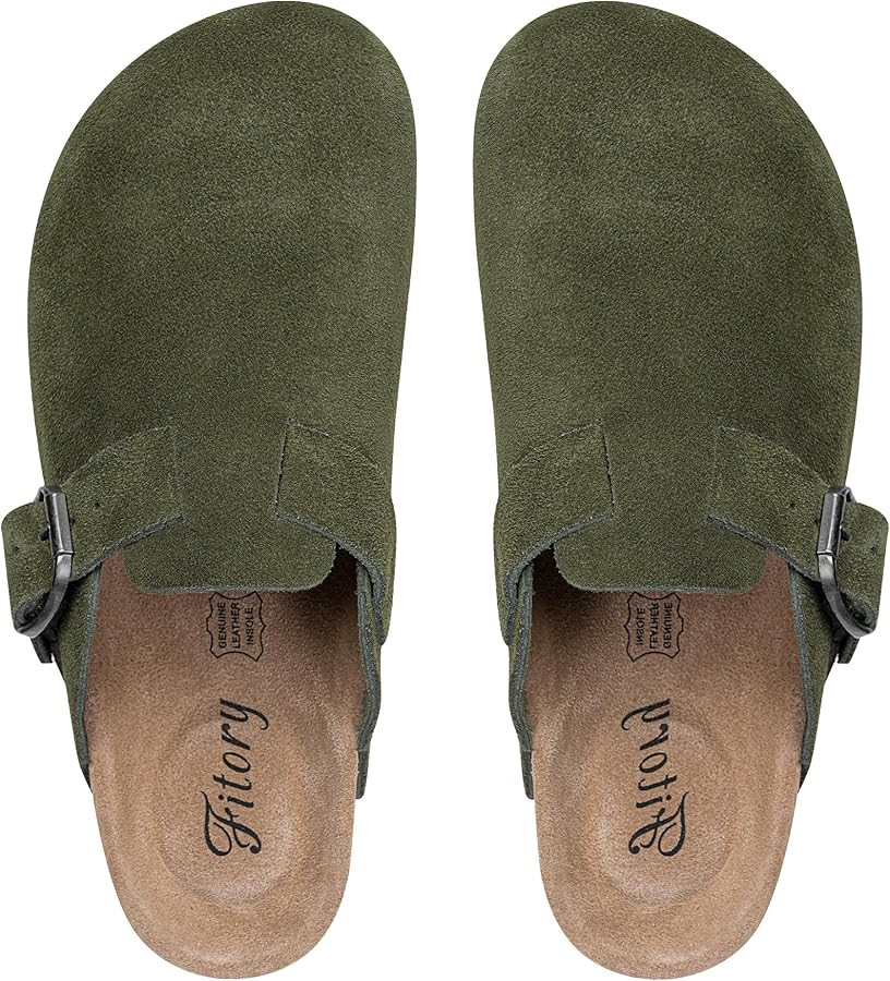 FITORY Womens Clogs Slip-on Potato Shoes Leather Mules with Suede Cork Footbed Size 6-11 | Amazon (US)