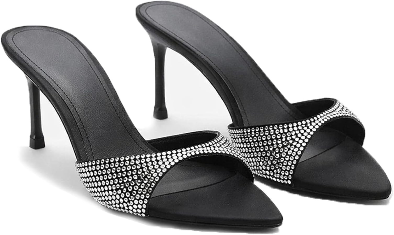 Women\u2019s Rhinestone Single Strap Pointed Toe Slip On Stiletto Sandals Sexy Open Toe Backless ... | Amazon (US)