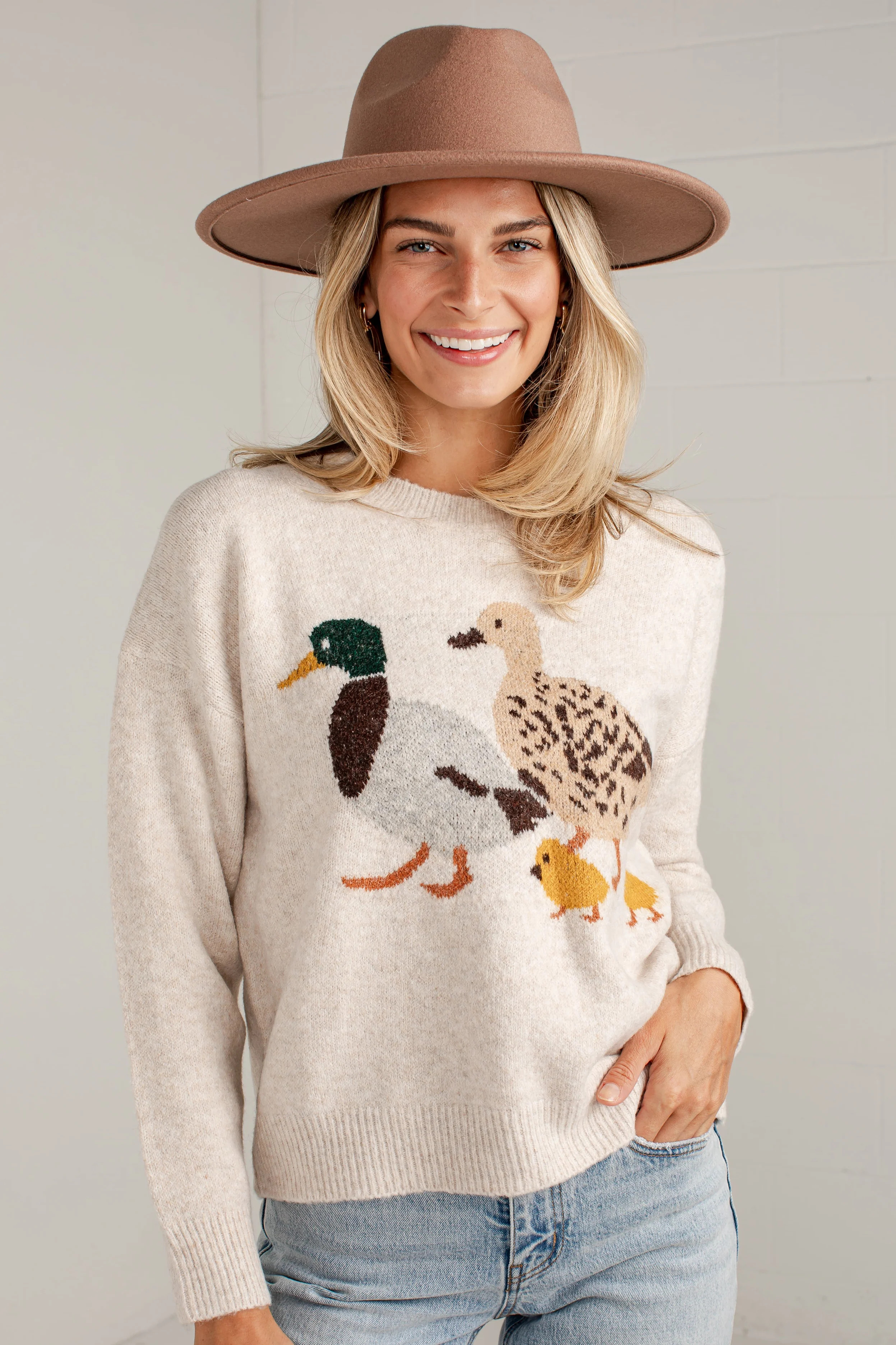 Opening Day Duck Graphic Taupe Sweater | Dress Up