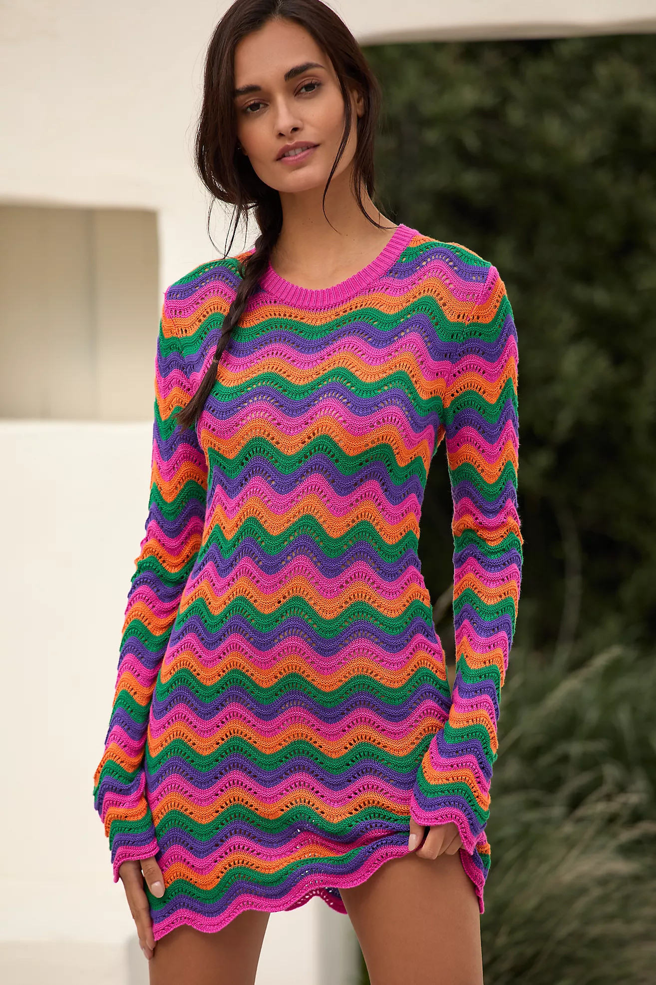 Beach Riot Libbi Long-Sleeve Crochet Mini Dress | Anthropologie (US)