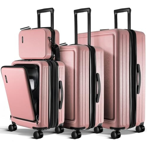 TRAVELARIM Hard Shell Luggage Sets with Spinner Wheels 4 Piece, Expandable Large Suitcases with TSA Lock, Travel Large Suitcase Set, Pink Luggage Set | Amazon (US)