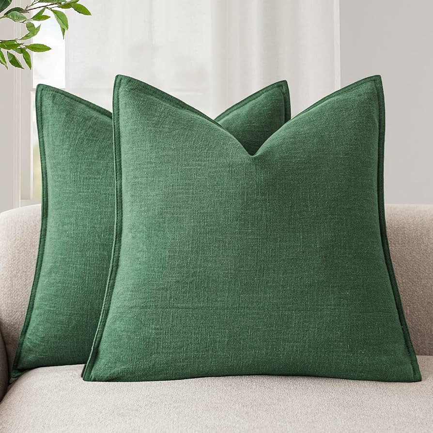 Foindtower Set of 2, Decorative Linen Solid Throw Pillow Covers Soft Accent Euro Cushion Case Far... | Amazon (US)