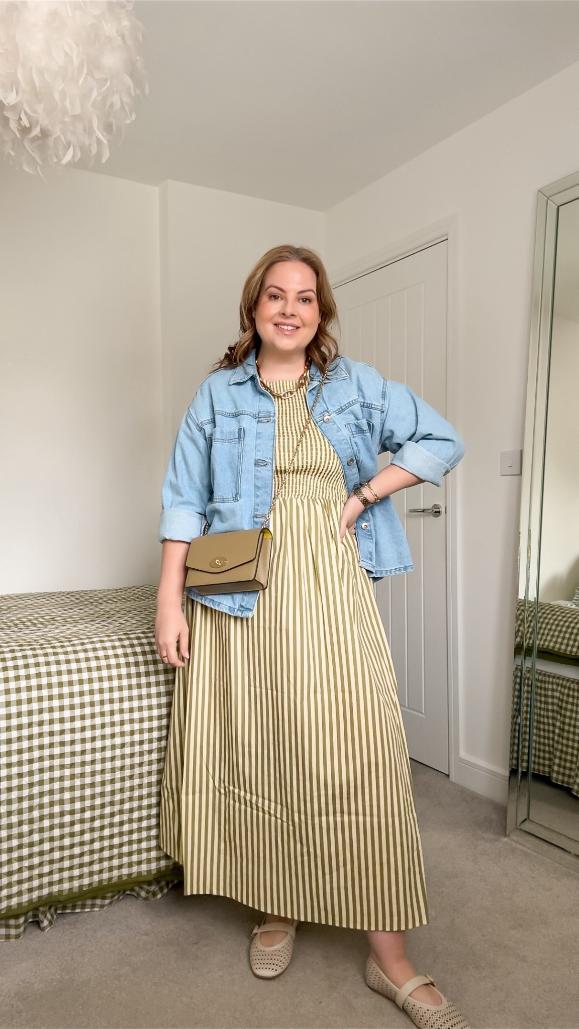 Spring outfit, denim jacket, striped smock dress, Mary Jane shoes 

#LTKdresses #LTKspring #LTKmidsize