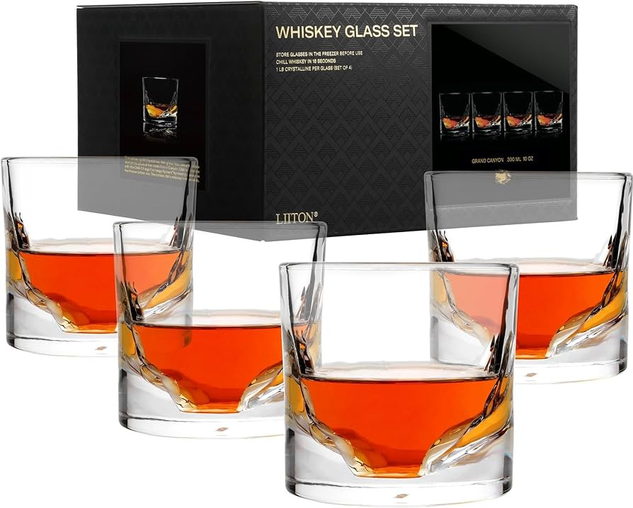 LIITON Grand Canyon Heavy Crystal Whiskey Glasses Gift Set of 4, Thick Freezable Bourbon Glass 1l... | Amazon (US)