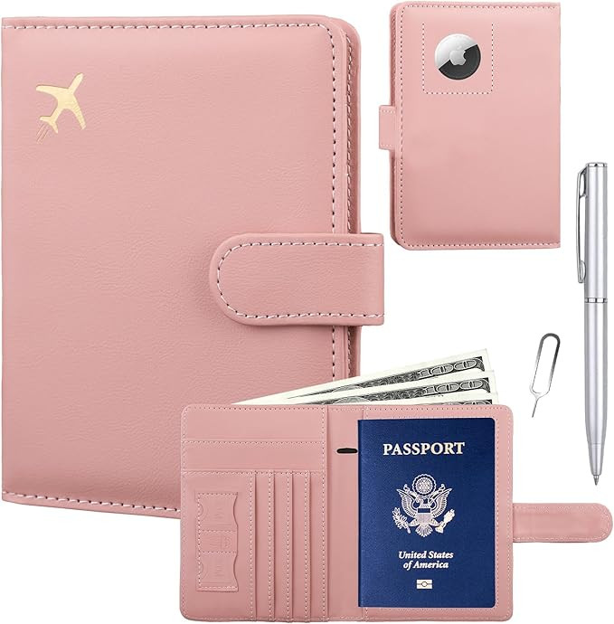 GOAUS Passport Holder for Travel with AirTag Slot Cards Cash Pocket, Faux Leather Travle Wallet G... | Amazon (US)