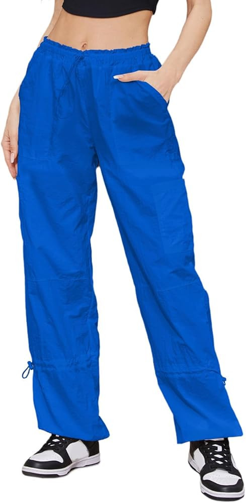 Parachute Pants Baggy for Women Drawstring Elastic Low Waist Ruched Cargo Pants Women Multiple Po... | Amazon (US)