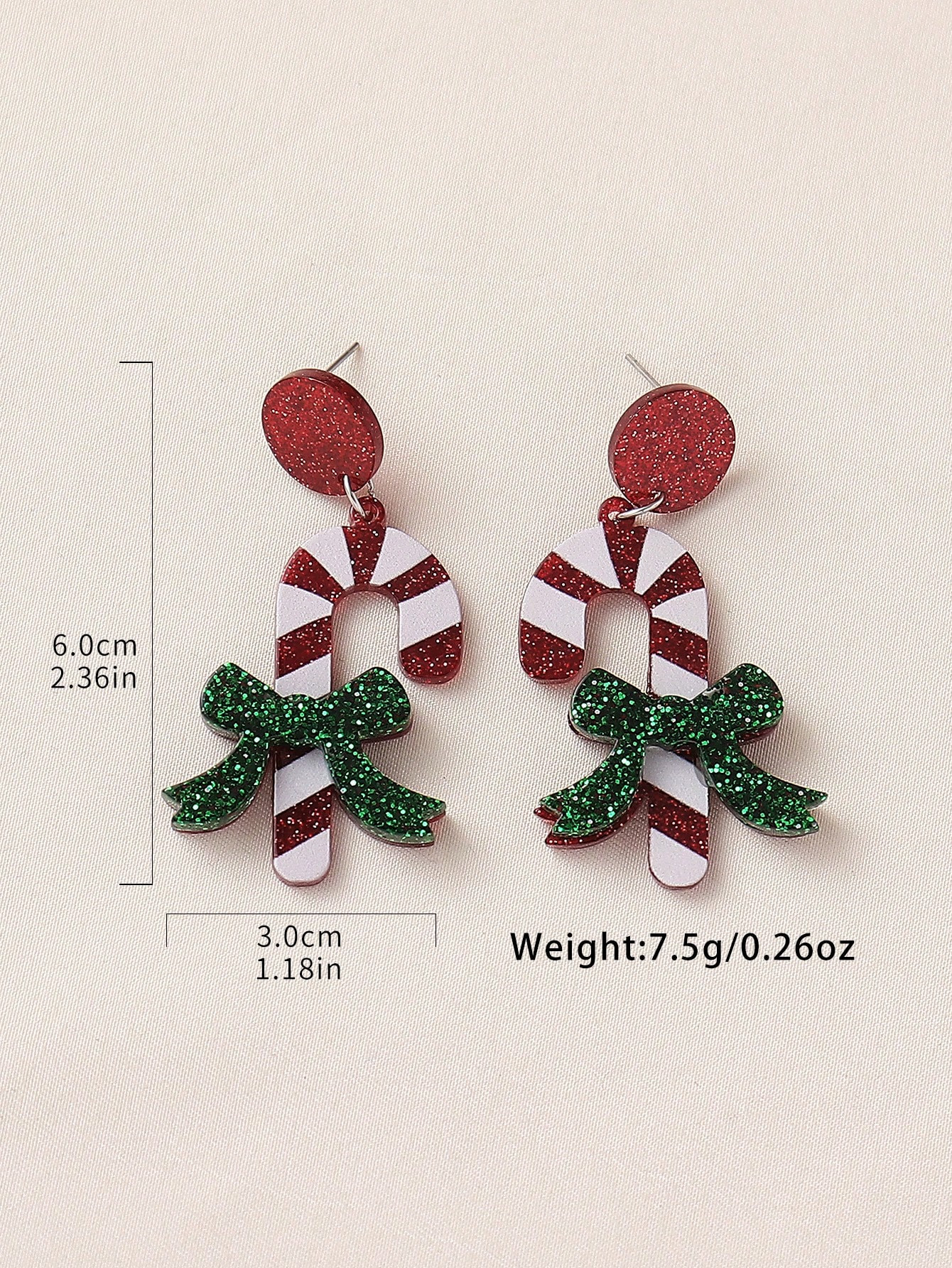 1pair Christmas Elements Cute Versatile Sweet Acrylic Christmas Candy Cane Bow Pendant Earrings F... | SHEIN