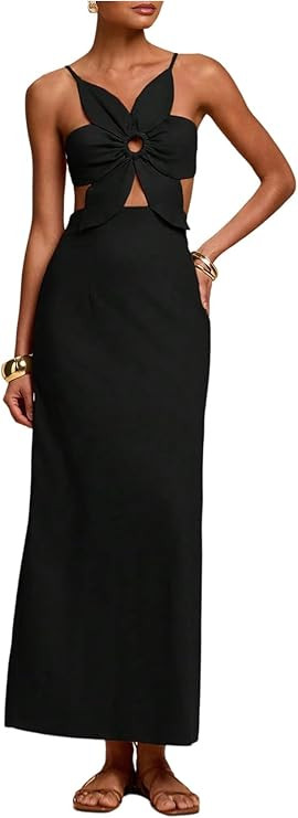 SHENHE Women's Petal Backless Maxi Dress Cut Out Sleeveless Vacation Long Linen Dresses | Amazon (US)