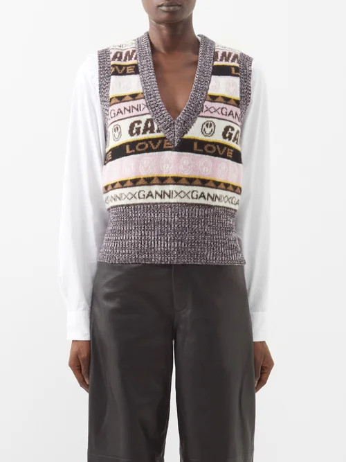 Ganni - Smiley-logo Jacquard Vest - Womens - Purple Multi | Matches (UK)