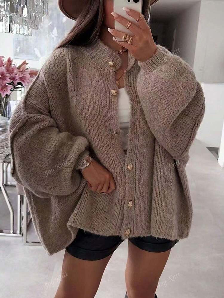 2025 Damen Herbst/Winter Pullover, Modischer Neuer Stil - Lässig Locker Sitzende Strickjacke Mit Metallknöpfen, Pullover Mantel Mit Langarm | SHEIN