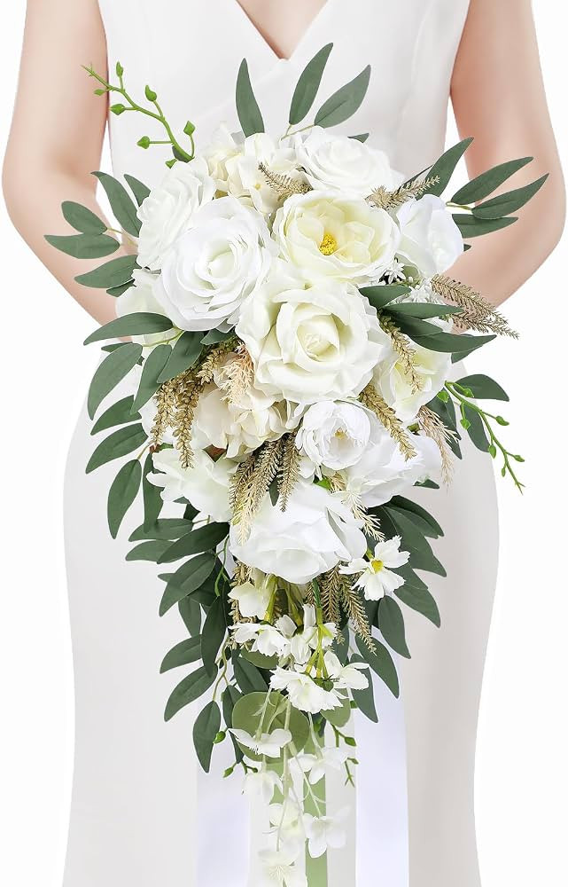 Serwalin 11 Inch Whites Rose Wedding Bouquets for Bride Bridesmaid | Amazon (US)