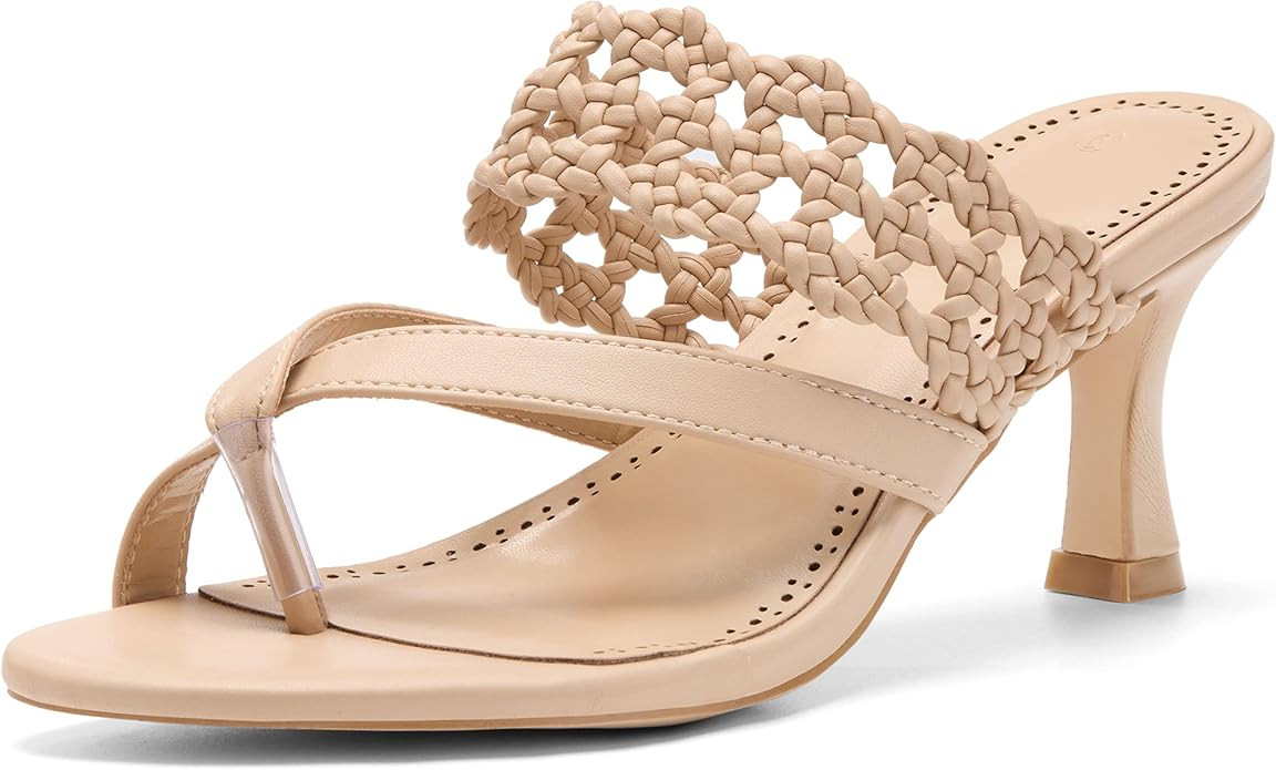 Coutgo Womens Low Kitten Heel Sandals Open Toe Ankle Strap Thong Slides Backless Slip on Dress Sh... | Amazon (US)