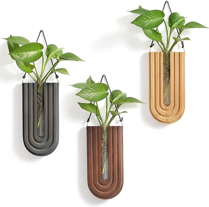 Wood Wall Planter Indoor, Propagation Station, Wooden Hanging Vase for Dried Flowers, Wall Plant ... | Amazon (US)