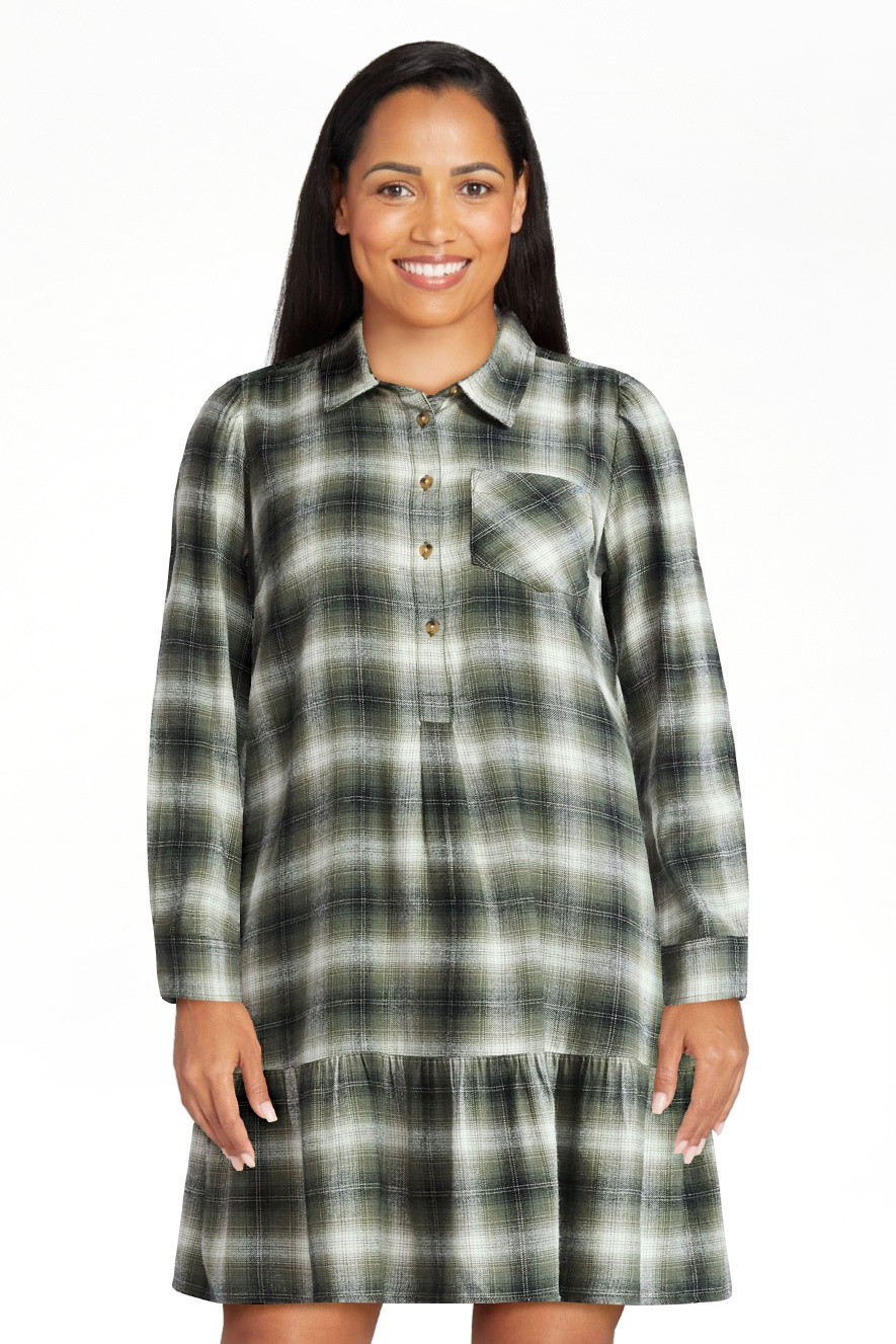Time and Tru Women's Plaid Mini Dress with Long Sleeves, Sizes XS-XXXL | Walmart (US)