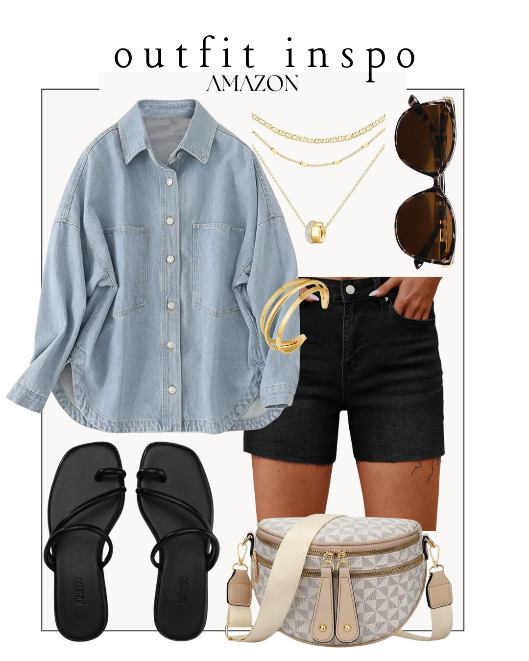 Amazon outfit idea — chambray button down shirt, black denim shorts, black sandals, checkered crossbody bag, and gold jewelry 








outfit inspo, outfit ideas, casual outfits amazon, amazon outfits every day, early spring outfits 

#LTKSaleAlert #LTKootd #LTKPetite
