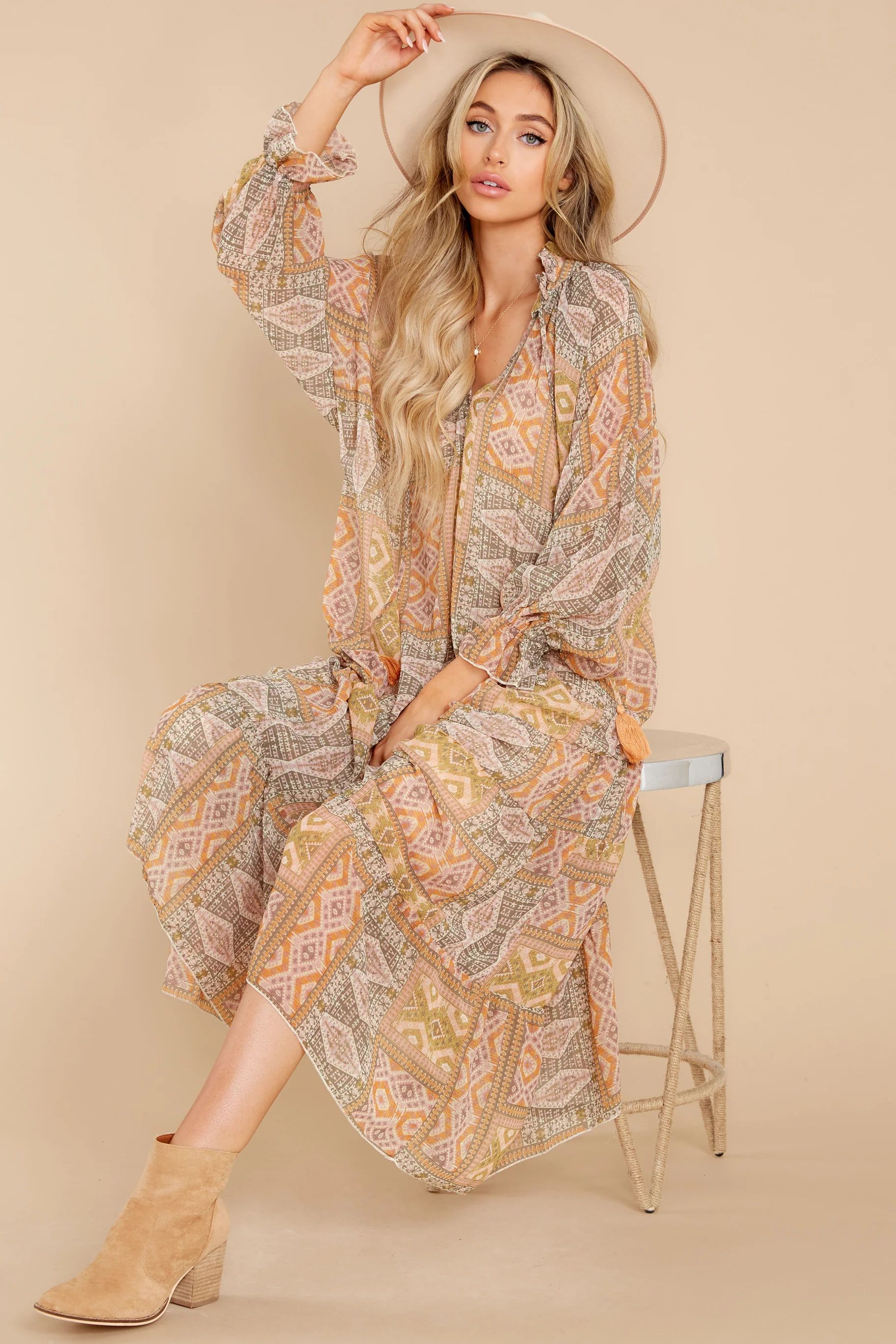 Mission Accomplished Sage And Apricot Print Maxi Dress | Red Dress 