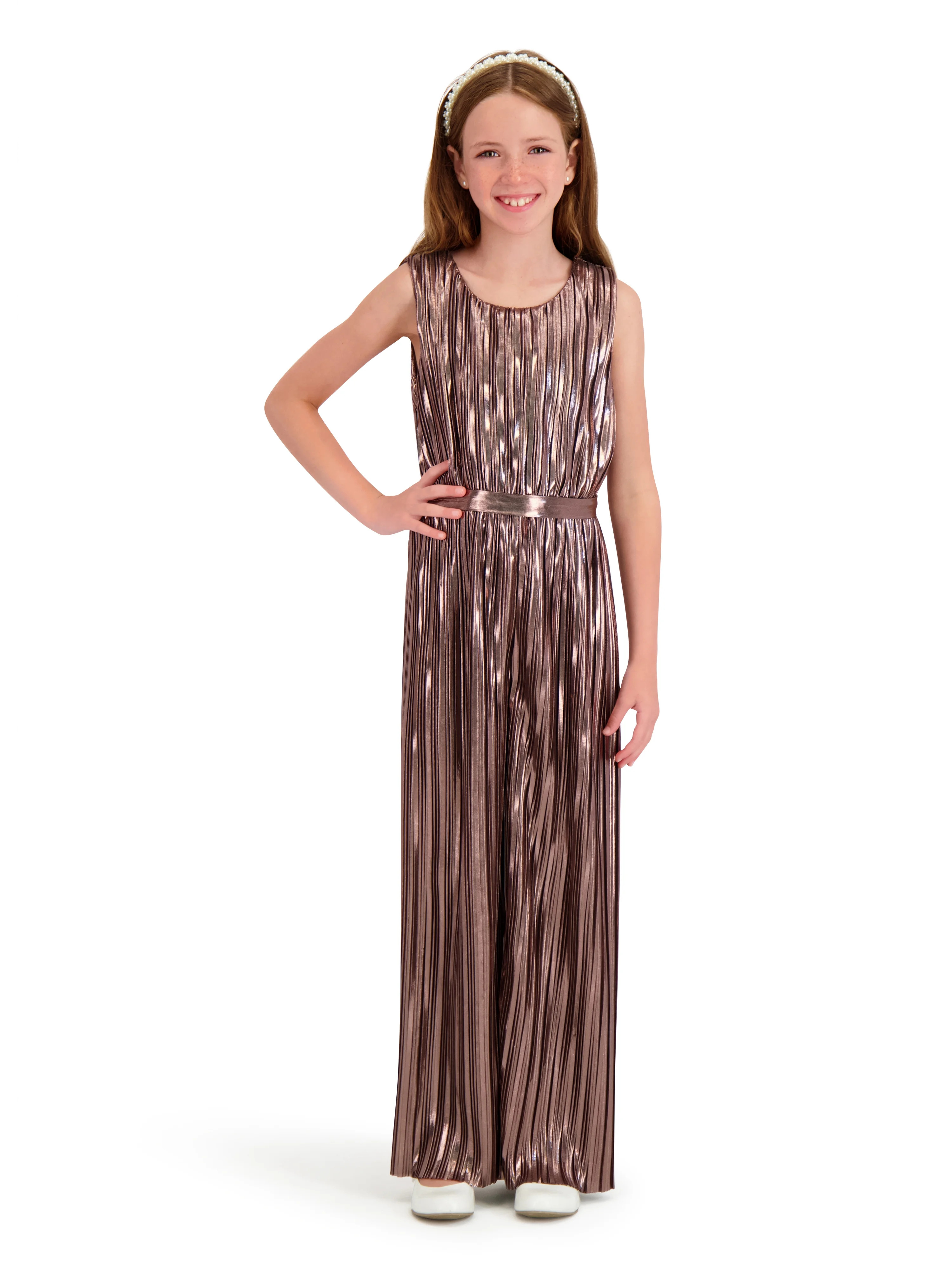 Kensie Girl Sleeveless Pleated Metallic Jumpsuit, Sizes 4-16 | Walmart (US)