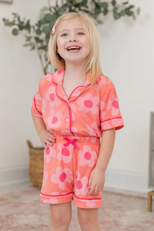 Kid's Good To Get Away Orange and Pink Floral Pajama Set | Pink Lily