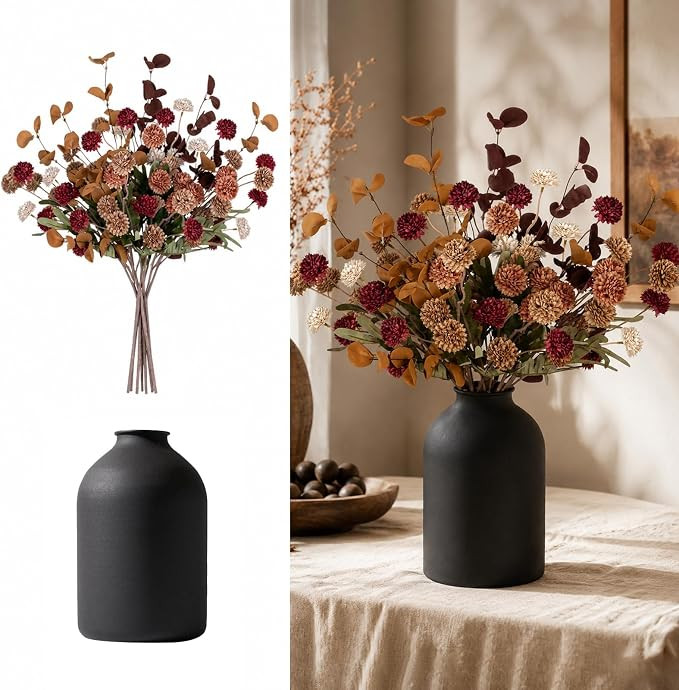 BLOSMON Fall Brown Flowers for Centerpieces, Dining Room Table Decoration | With Metal Vase 12 St... | Amazon (US)