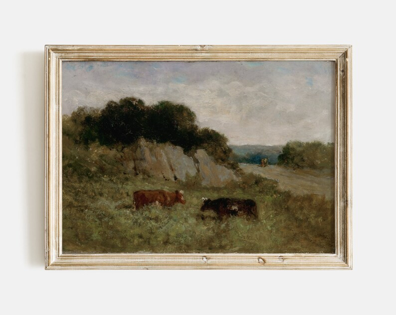 French Countryside Oil Painting | Vintage Cow Landscape Art Print | Printable Wall Decor #157 | Etsy (US)