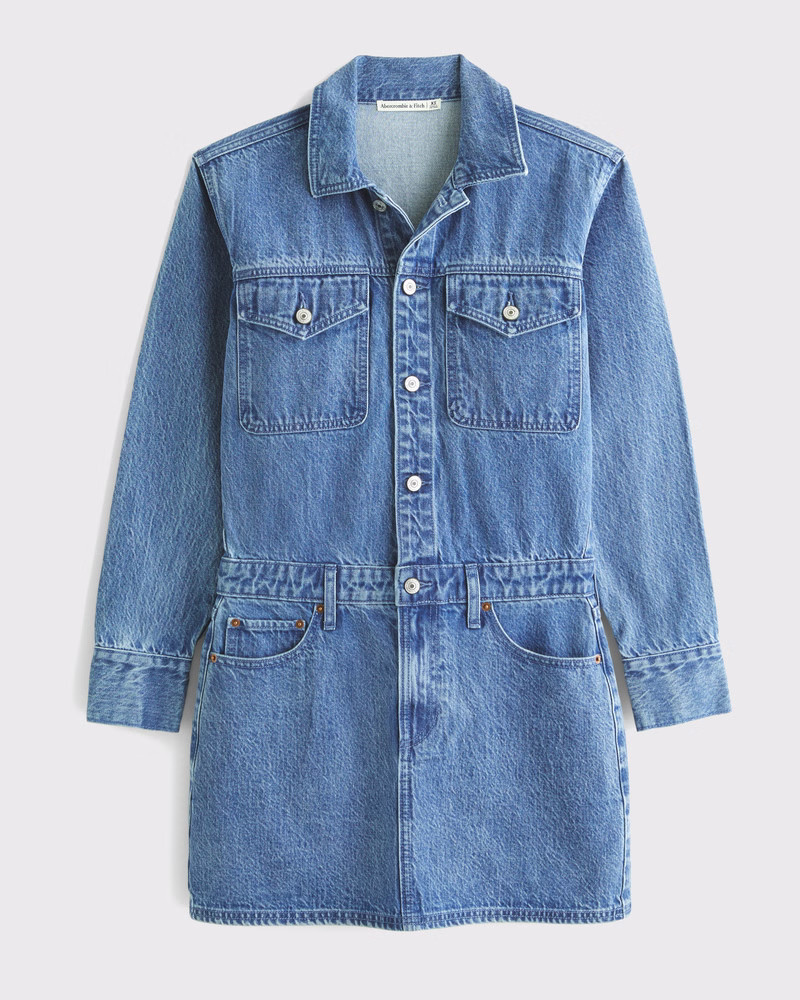 Abercrombie & Fitch Women's Long-Sleeve Denim Shirt Dress in Medium Wash - Size XXS TALL | Abercrombie & Fitch (US)