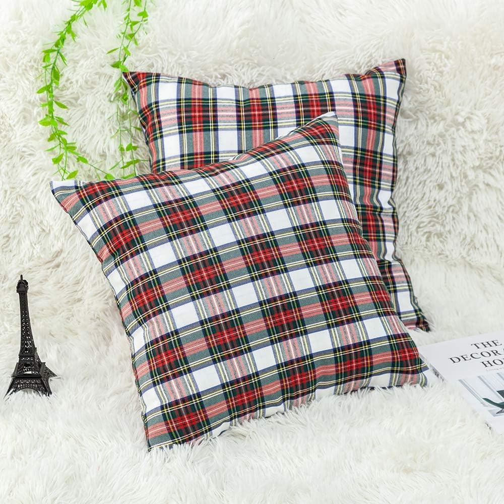 GTEXT 2 Pack Christmas Decor White Plaids Pillow Covers Buffalo Check Throw Pillow Cover Tartan C... | Amazon (US)