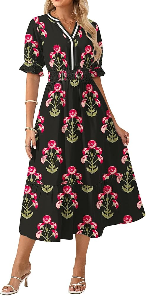 GRACE KARIN Womens Summer Floral Maxi Dress 2026 Casual Ruffle Short Sleeve Boho Dress A Line Flo... | Amazon (US)