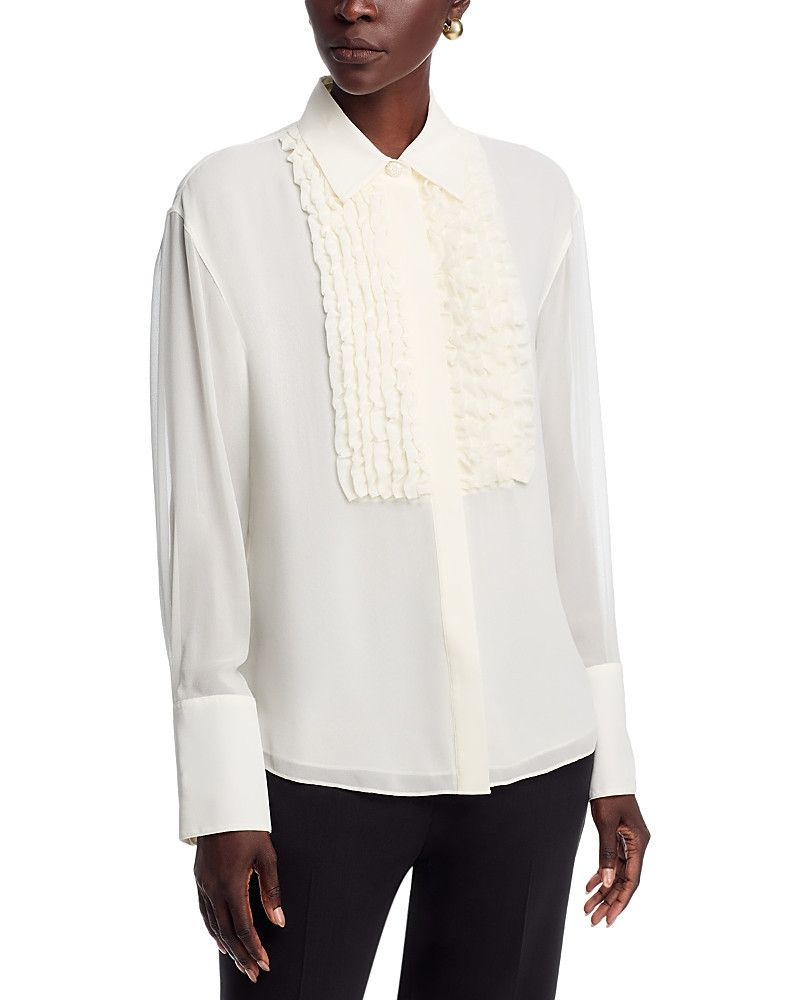 Lafayette 148 New York Silk Ruffle Tuxedo Blouse | Bloomingdale's (US)
