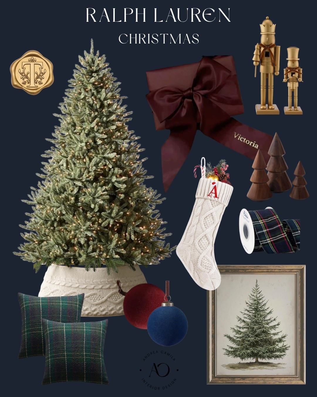 Ralph Lauren Christmas must haves. Plaid ribbon for gift wrapping. Burgundy wrapping paper and satin ribbon. Velvet wine red and navy glass ornaments. Rustic wooden Christmas tree tabletop decor. Vintage Christmas wall art. Plaid pillow covers knitted pillow for Christmas. Personalized stocking with initials. White stocking for fireplace. Knitted Christmas tree collar. Wax seal sticker. Luxury nutcracker set. Best faux Christmas trees from Amazon  

#LTKSeasonal #LTKHoliday #LTKHome
