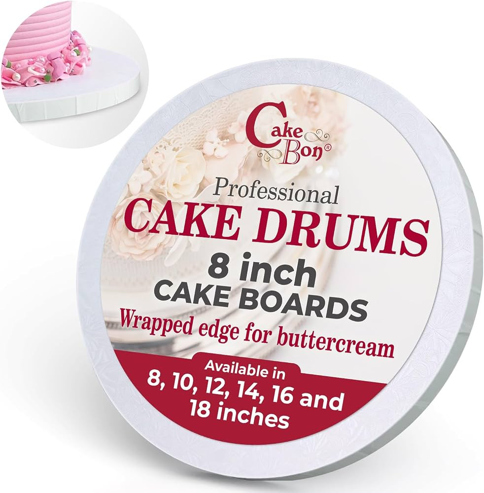 Cakebon Cake Boards - Sturdy 1/2 Thick Drums - 8 Inch Professional Fully Wrapped Edges White 12-P... | Amazon (US)