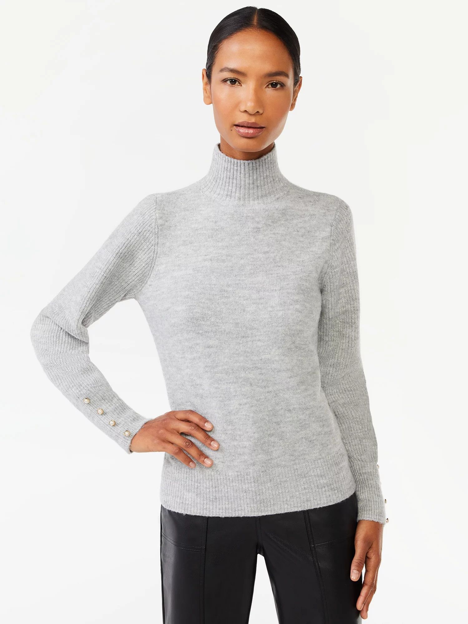 Scoop Women's Long Sleeve Turtleneck Sweater with Button Cuffs, Sizes XS-XXL #LTKmidsize #LTKU | Walmart (US)